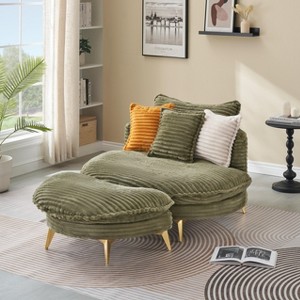 45.3"W Corduroy Fabric Upholstered Accent Chair with 3 Pillows and Ottoman, Comfort Sofa Chair - ModernLuxe - 1 of 4
