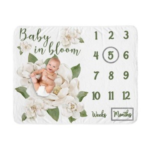 Sweet Jojo Designs Girl Baby Milestone Blanket Watercolor Magnolia Green and Ivory - 1 of 4