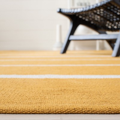 Gold and Ivory Handwoven Cotton Runner Rug, 2'3" x 8'