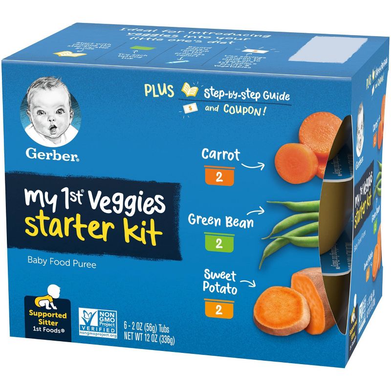 Gerber My 1st Veggies Starter Kit Carrot Green Bean Sweet Potato Baby Meals Tubs - 6ct/12oz, 4 of 9