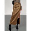 Women's 2025 Faux Leather Pencil Skirt - High Waist Slit Maxi for Office & Winter Fashion Camel - 3 of 4