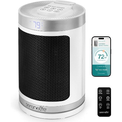 SereneLife Portable Space Heater—Wi-Fi Enabled, Thermostat, Remote Control, Digital Display (White)