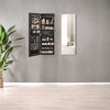 Wall Jewelry Cabinet Armoire, Mirror Jewelry Organizer, Lockable Cabinet with 2 Plastic Cosmetic Trays and LED Lights - 3 of 4