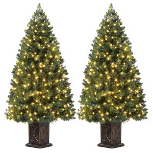 2Pcs 4.5 Ft Artificial Christmas Tree with 300 Warm White  Lights and Potted Base Holiday Xmas Tree - 1 of 4