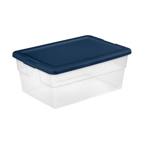 Sterilite Stackable 16 Quart Clear Home Storage Box with Handles and Blue Lid for Efficient, Space Saving Household Storage and Organization, 2 Pack - image 1 of 4