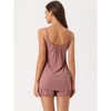 cheibear Women's Loungewear Solid Color Ruffle Trim Camisole Tops with Shorts Pajama Sets - 3 of 4