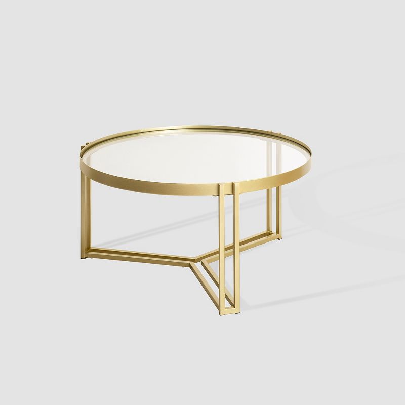 Modern Glam Tray Top Round Glass Coffee Table Gold - Saracina Home, 1 of 11