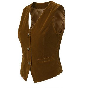 INSPIRE CHIC Women's Steampunk Velvet Sleeveless Button-Down V-Neck Suit  Vest Small Brown : Target