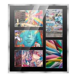 PosterPalooza | Stainless Steel Silver Wood Finish Collage Frame - Black Mat, 20 Frame Sizes, UV Acrylic - 1 of 4