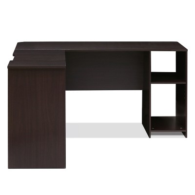 Espresso Wood L-Shaped Corner Computer Desk with Shelves