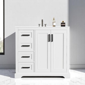 Mshliw 36" Modern Bathroom Vanity with Ceramic Sink, Soft-Close Doors, Adjustable Shelf & 3 Drawers for Small Bathrooms - 1 of 4