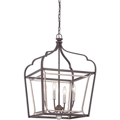 Minka Lavery Dark Rubbed Aged Silver Pendant Chandelier 18" Wide Industrial 4-Light Fixture for Dining Room House Foyer Kitchen