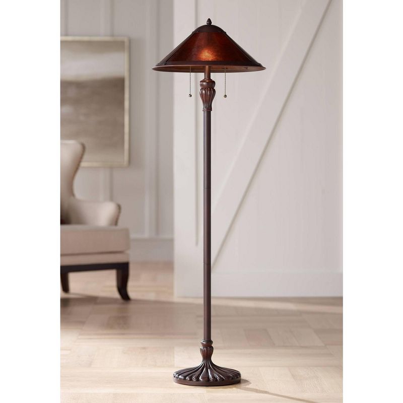 Regency Hill Capistrano Rustic Mission Floor Lamp Standing 57 1/2" Tall Bronze Metal Natural Mica Cone Shade for Living Room Bedroom Office House Home, 2 of 8