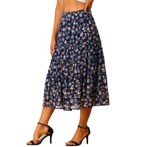 INSPIRE CHIC Women's Floral Elastic Waist Tiered Ruffle Boho Midi Skirts - 1 of 4