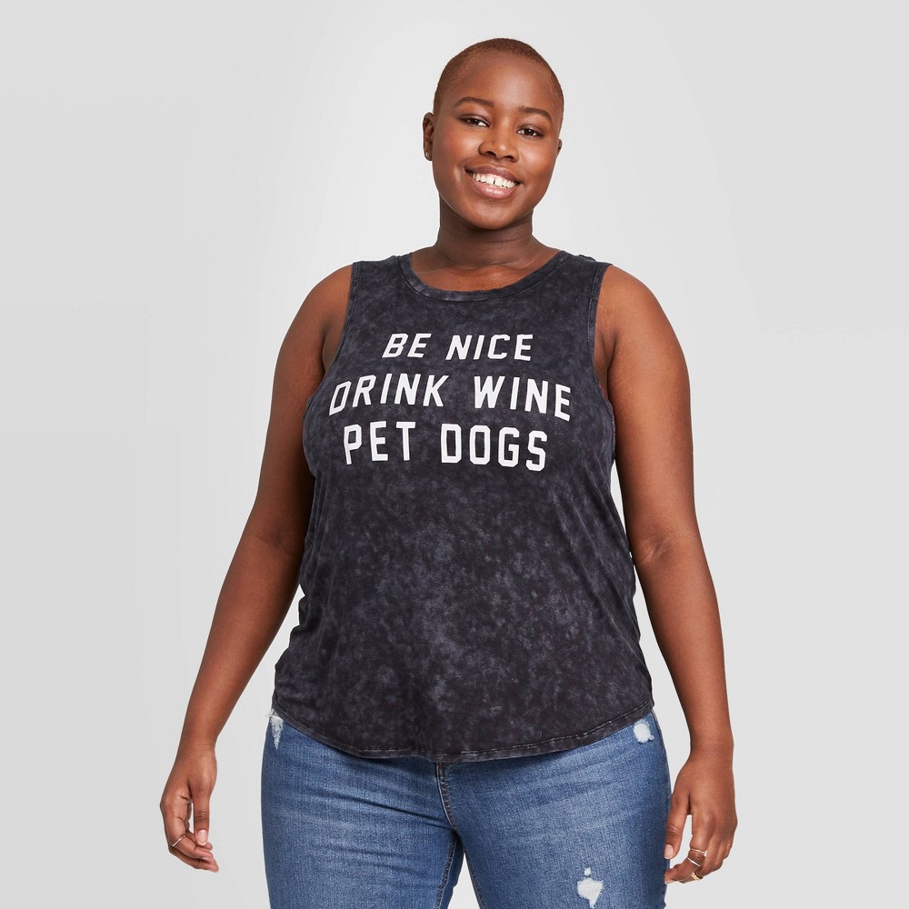 Women's Plus Size Be Nice, Drink Wine, Pet Dogs Graphic Tank Top - Grayson Threads - Black 3X was $12.99 now $9.09 (30.0% off)