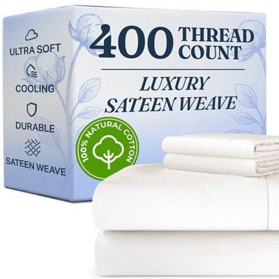 100% Cotton 400 Thread Count 4 Piece Sheet Set - Soft & Cozy Sateen Bed Sheets - CGK Linens