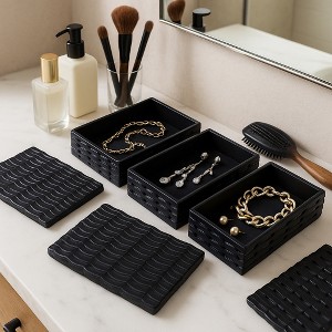 Decorative Boxes for Home Decor - Contemporary Jewelry Boxes with Lid for Keepsakes, Home Organizer and Storage Boxes - Set of 3 - 4", 3" Blue - 1 of 4