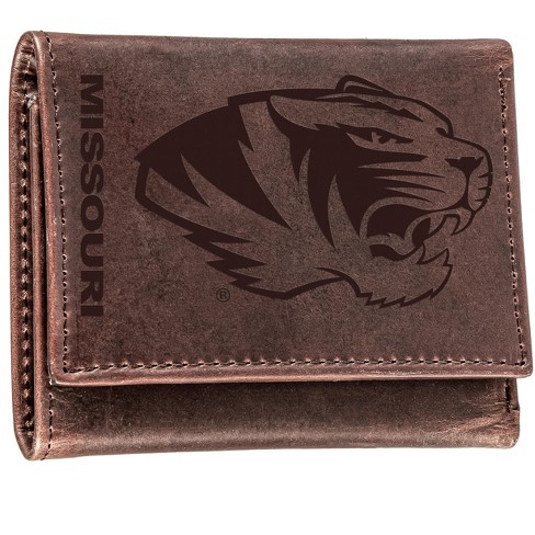 NCAA LSU Tigers Brown Wrinkle Leather Trifold Concho Wallet