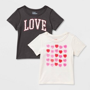 Toddler 2pk Adaptive Short Sleeve Candy Heart/Love Graphic T-Shirt - Cat & Jack™ Charcoal Gray/White - 1 of 3