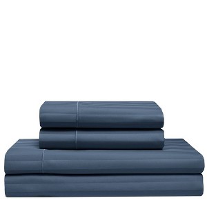 King 525 Thread Count Satin Stripe Cooling Cotton Sheet Set Dusk Blue - Elite Home Products
