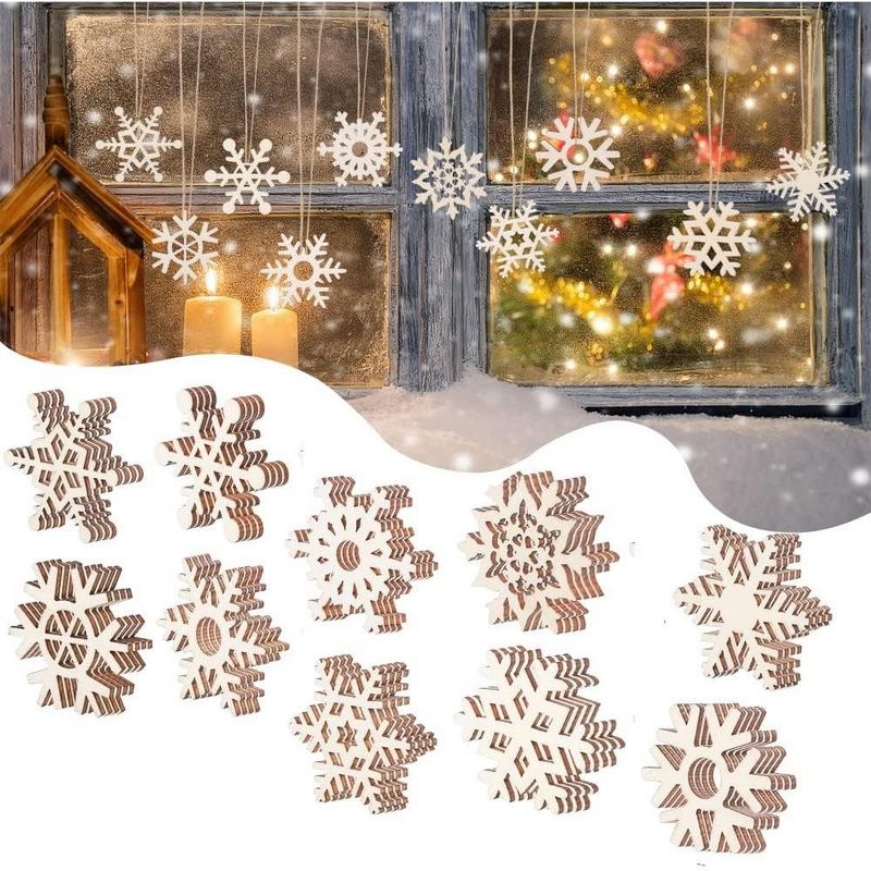 Snowflake Blank Wood Christmas Ornaments,150PCS Wood Xmas Ornaments Snowflake,Handicrafts Wooden Ornaments, 1 of 6