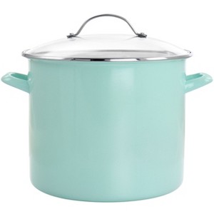 Martha Stewart 12 Quart Enamel On Steel Stock Pot with Glass Lid in Martha Blue - 1 of 4