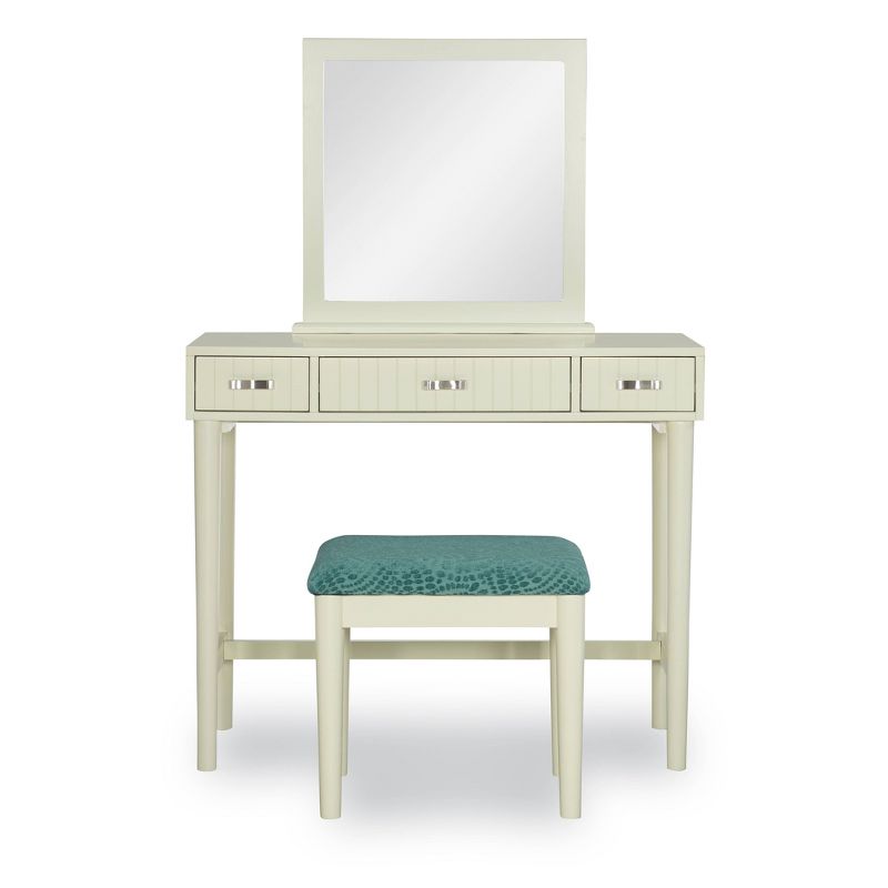 Garbo Traditional Wood 3 Drawer Stationary Mirror Vanity and Green Upholstered Stool Cream - Linon, 4 of 13
