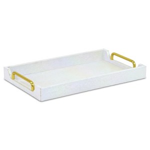HomeRoots 16" White Faux Shagreen Serving Tray With Handles - 1 of 4
