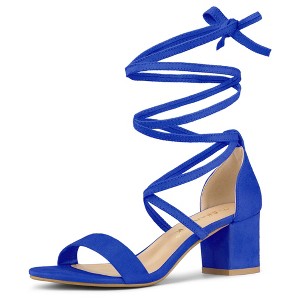 Allegra K Women's Solid Open Toe Lace Up Padded Insole Mid Chunky Heeled Sandals - 1 of 4