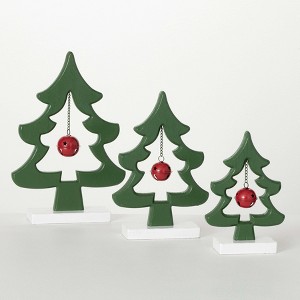 8.5"H 11"H & 13.25"H Sullivans Christmas Tree With Bell Silhouette Set of 3 Green-Red Indoor Christmas Decor - 1 of 4
