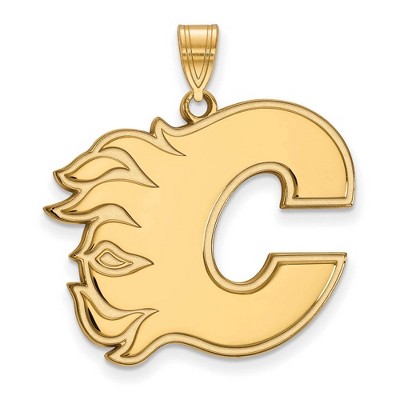Black Bow Jewelry 10k Yellow Gold Calgary Flames NHL Extra Large Pendant