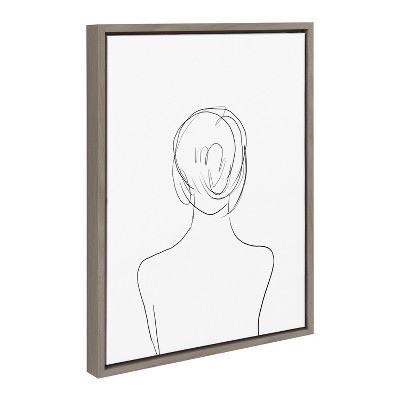Minimalist Woman Line Art Print on Canvas with Gray Frame, 18x24