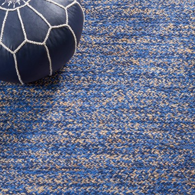 Blue and Natural Hand-Knotted Wool Square Area Rug