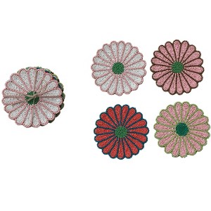 Storied Home 4-Piece Beaded Glass Flower Shaped Coasters with Jute Tie, 4 Colors - 1 of 2