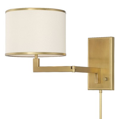 Madison Aged Brass Dimmable Sconce with White Silk Shade
