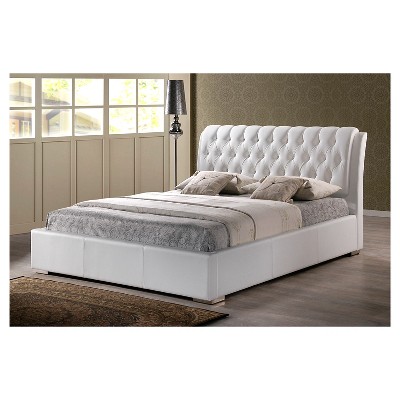 Elegant Bianca Full Bed with Tufted Faux Leather Headboard - White