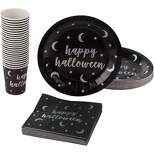 Blue Panda 72 Piece Halloween Party Supplies Plates, Napkins, and Cups with Holographic Silver Print Dinnerware, Serves 24, Black