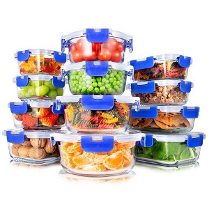 SereneLife 24-Piece Food Storage Containers - Superior Glass Food Storage Set, Blue - 1 of 4
