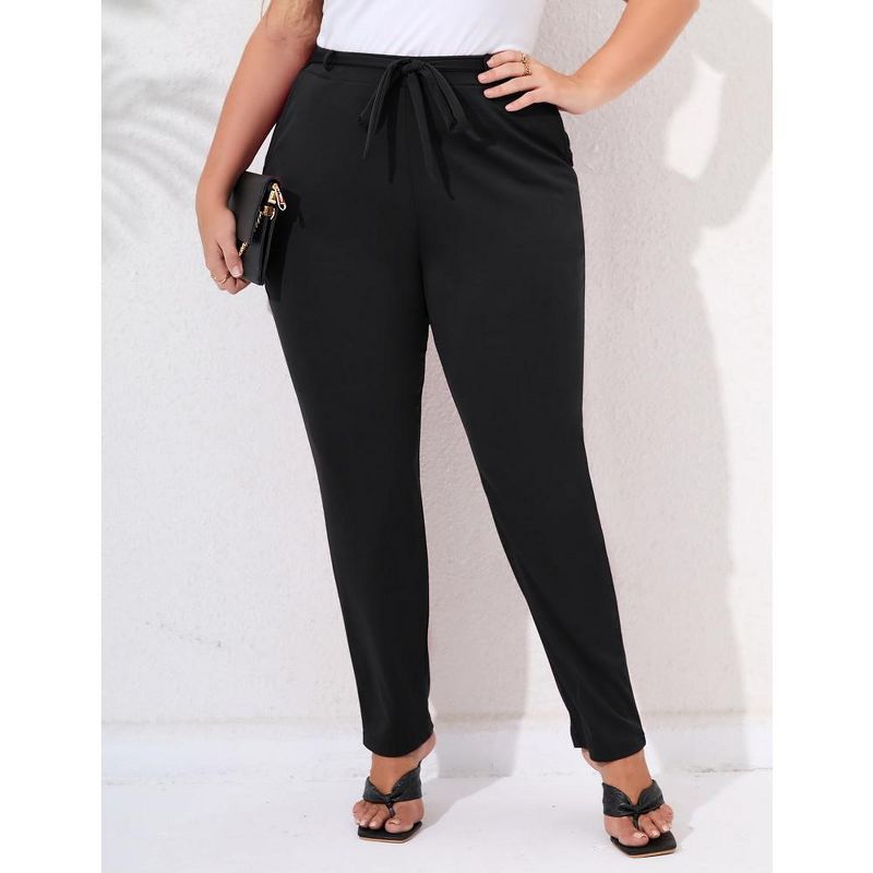 KOJOOIN Womens Plus Size Stretch Work Pants Elastic Waist Business Casual Pants with Pockets Pencil Leg Pants, 3 of 6
