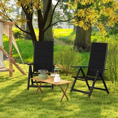 Black Aluminum Outdoor Folding Chairs with Adjustable Arms, Set of 2