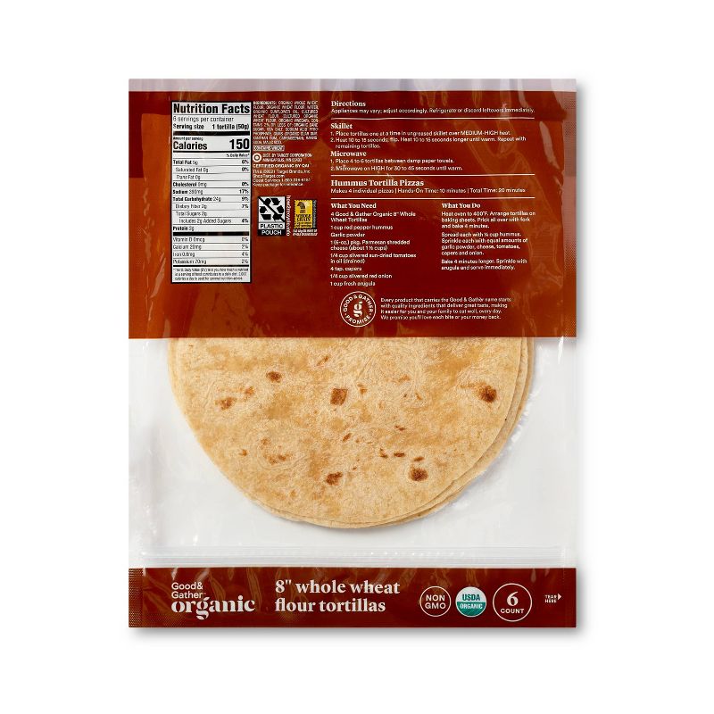 8&#34; Organic Whole Wheat Flour Tortillas - 6ct - Good &#38; Gather&#8482;, 2 of 4