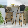SKRAN 29.5" Outdoor PE Rattan and Aluminum French Barstools, Set of 2, Bamboo Finish  for Garden, Patio, Outdoor - 2 of 4