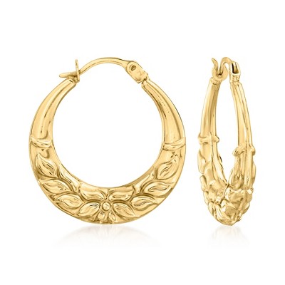Ross-Simons 14kt Yellow Gold Floral Hoop Earrings