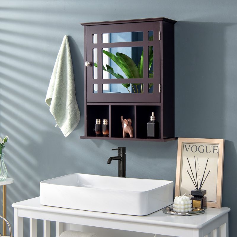 Costway Mirrored Medicine Cabinet Bathroom Wall Mounted Storage W/ Adjustable Shelf Grey\Brown, 2 of 11