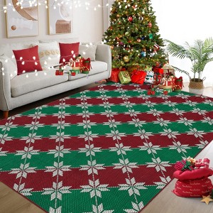 Christmas Area Rugs, Washable Non-Slip Christmas Pattern Snowflakes Carpet, Soft Low Pile Foldable Stain Resistant for Bedroom, Home - 1 of 4