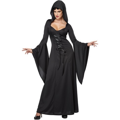 Deluxe Hooded Vampire Robe Ladies Halloween Fancy Dress Womens Costume Outfit 