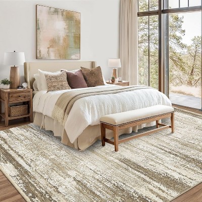 10x13 Area Rug for Bedroom – Modern Abstract Machine Washable Indoor Carpet, Soft Non-Slip Low Pile Premium Rug, No-Shedding, Stain-Resistant, Camel