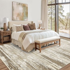 10x13 Area Rug for Bedroom – Modern Abstract Machine Washable Indoor Carpet, Soft Non-Slip Low Pile Premium Rug, No-Shedding, Stain-Resistant, Camel - 1 of 4