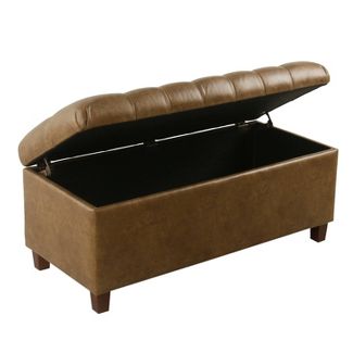 Ainsley Button Tufted Storage Bench Faux Leather Light Brown - HomePop
