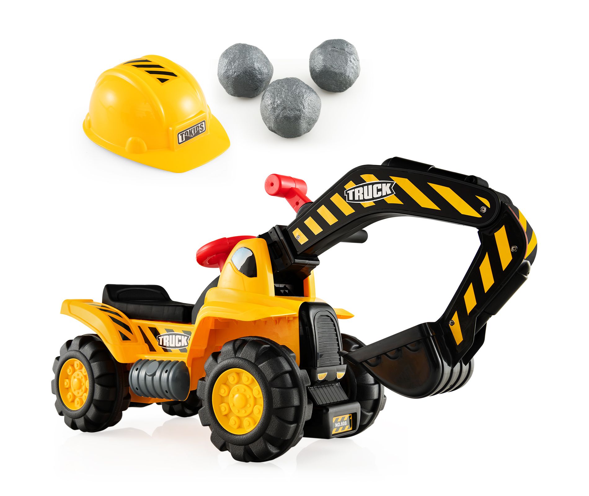 Costway Kids Toddler Ride On Excavator Digger Truck Scooter Seat Storage w/Sound&Helmet